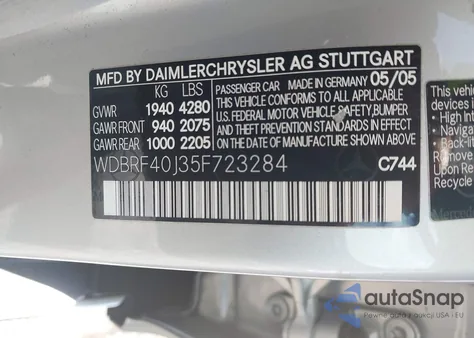 2005 Mercedes-Benz C 230 Kompressor Sport z USA, uszkodzony, nr VIN WDBRF40J35F723284